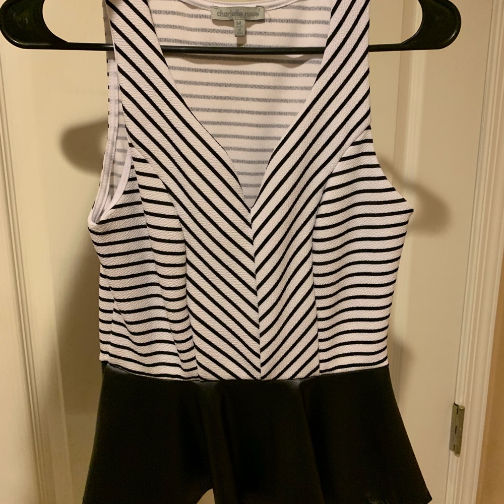 Peplum faux leather striped tank top